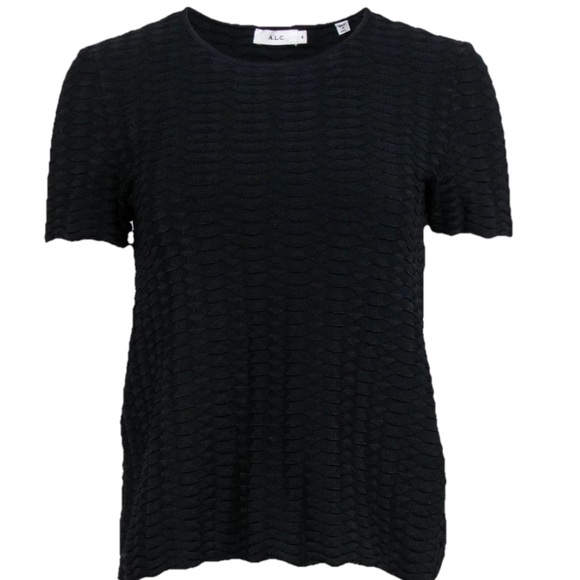 A.L.C. Black Textured scaled luxury upscale old money tulip hem top XS - Picture 2 of 6